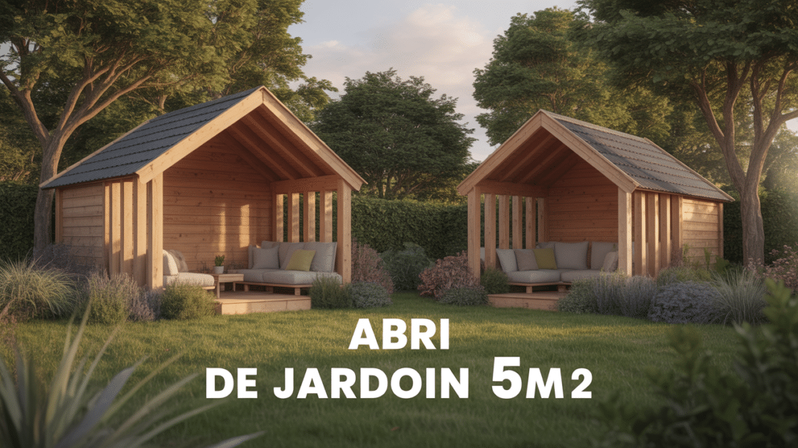 Deux abris de jardin 5m2 bois sur pelouse paysager