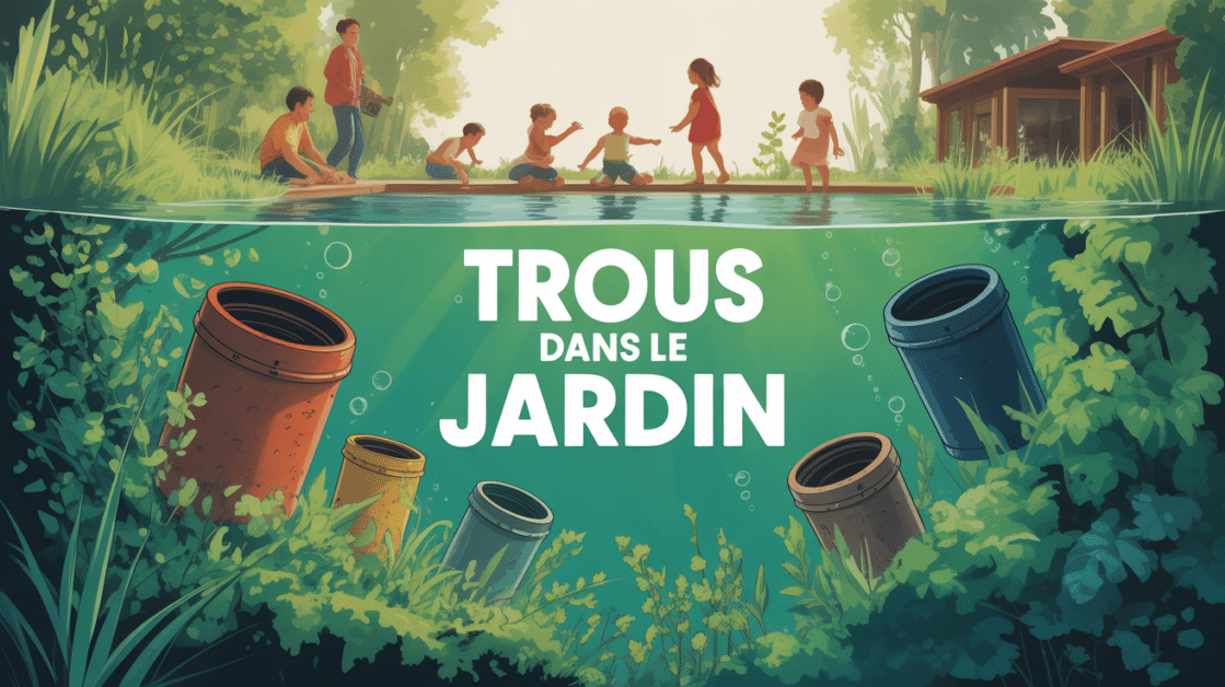 vue de jardin avec trous dans le jardin et enfants