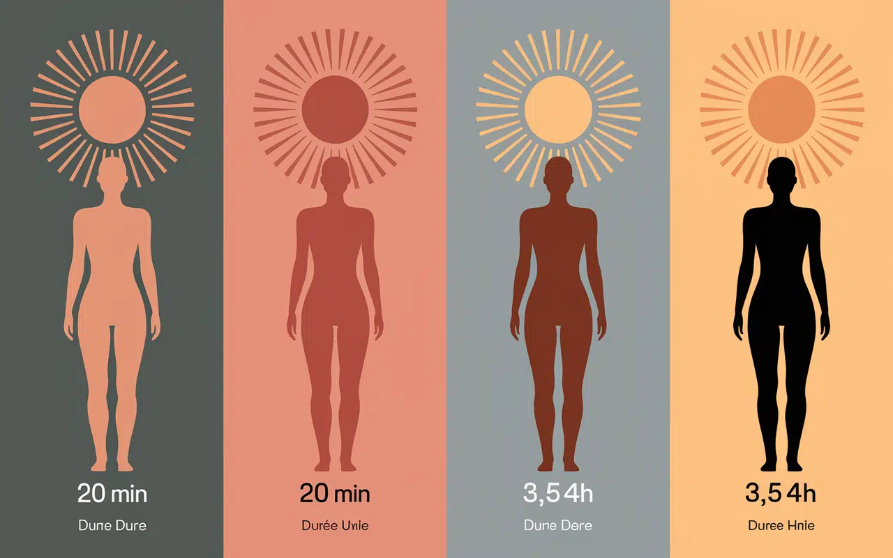 tableau phototype uv soleil, comparatif duree exposure