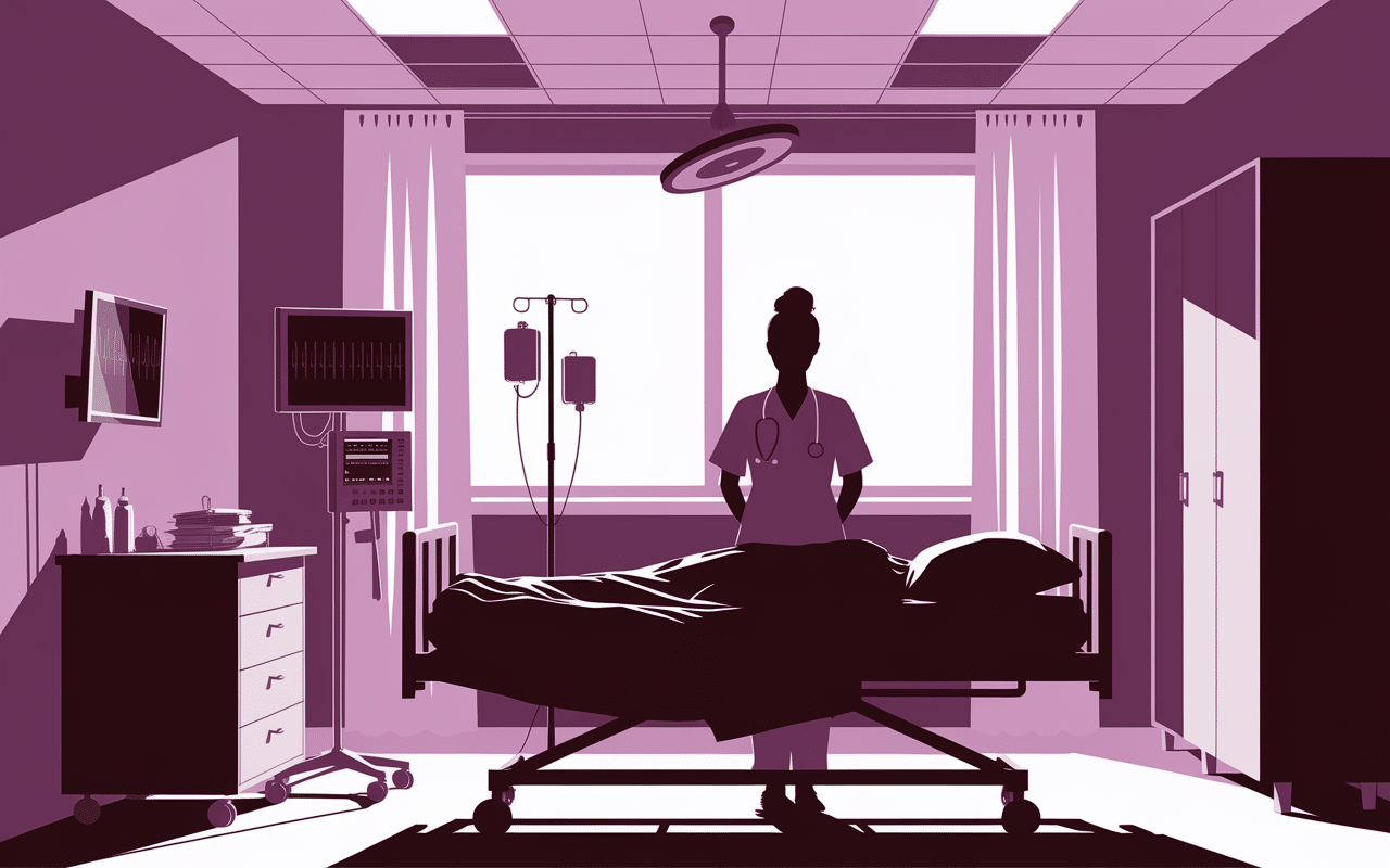 Scene chambre hopital patient masque oxygene