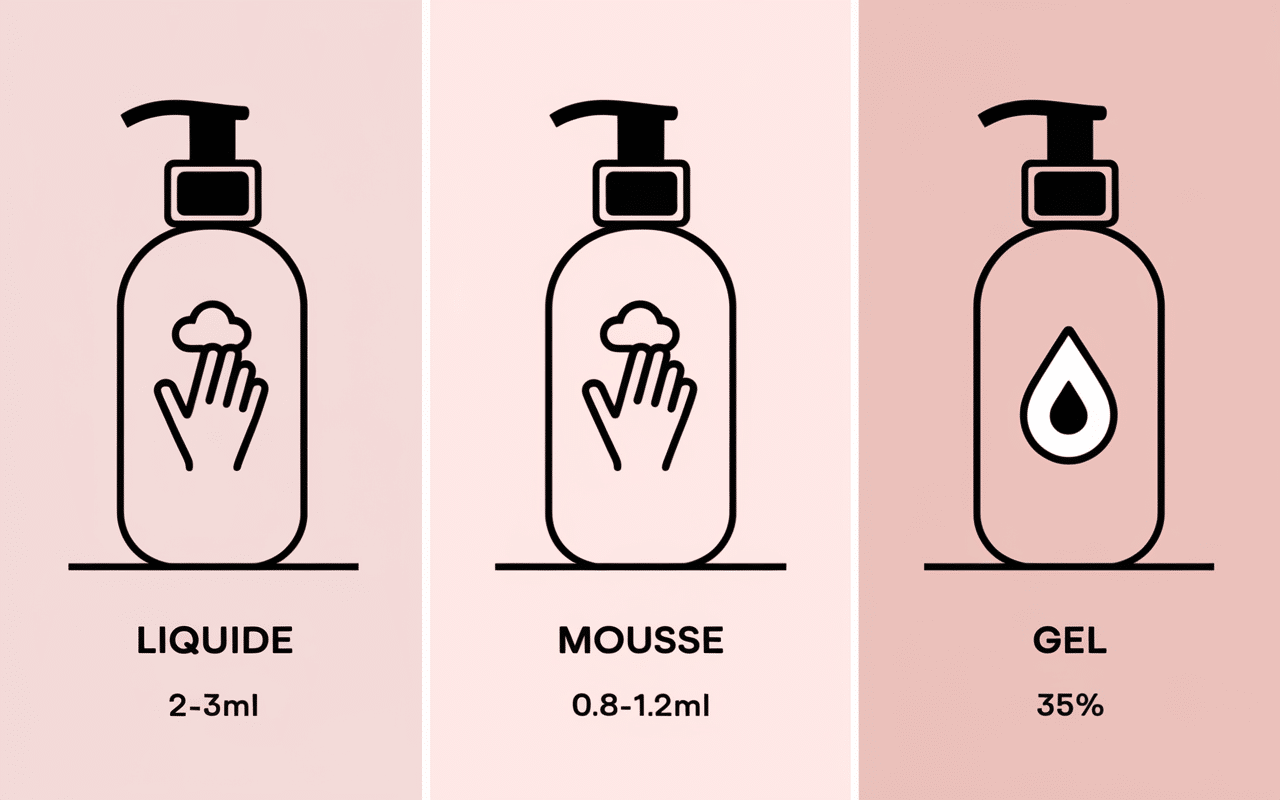 flacons savon liquide mousse gel comparaison volume consommation