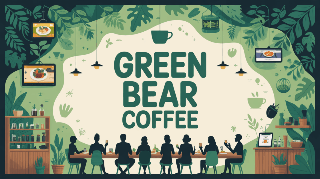 Table conviviale Green Bear Coffee, ambiance digitale et végétarienne