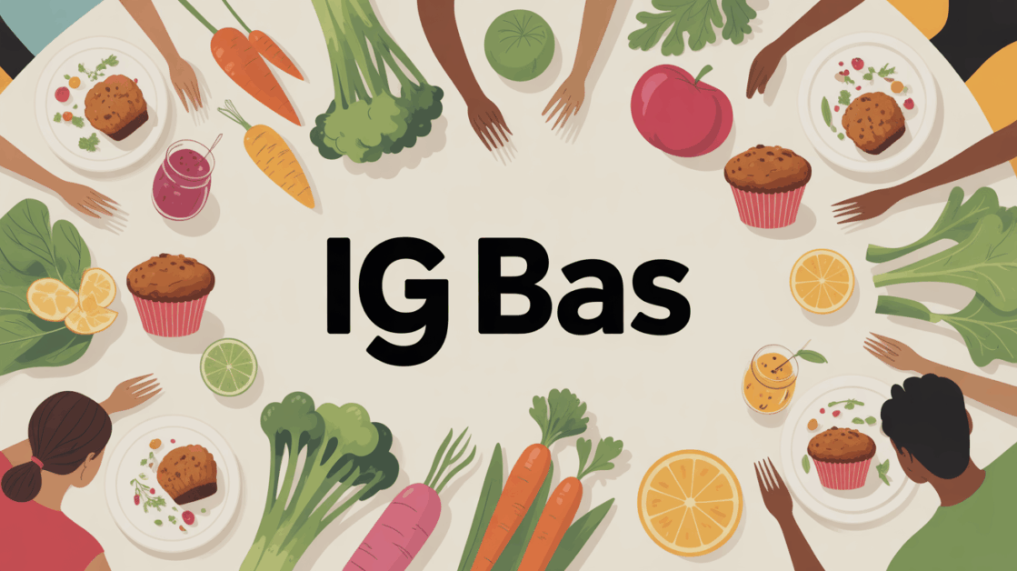 table ig bas conviviale légumes céréales muffins smoothie