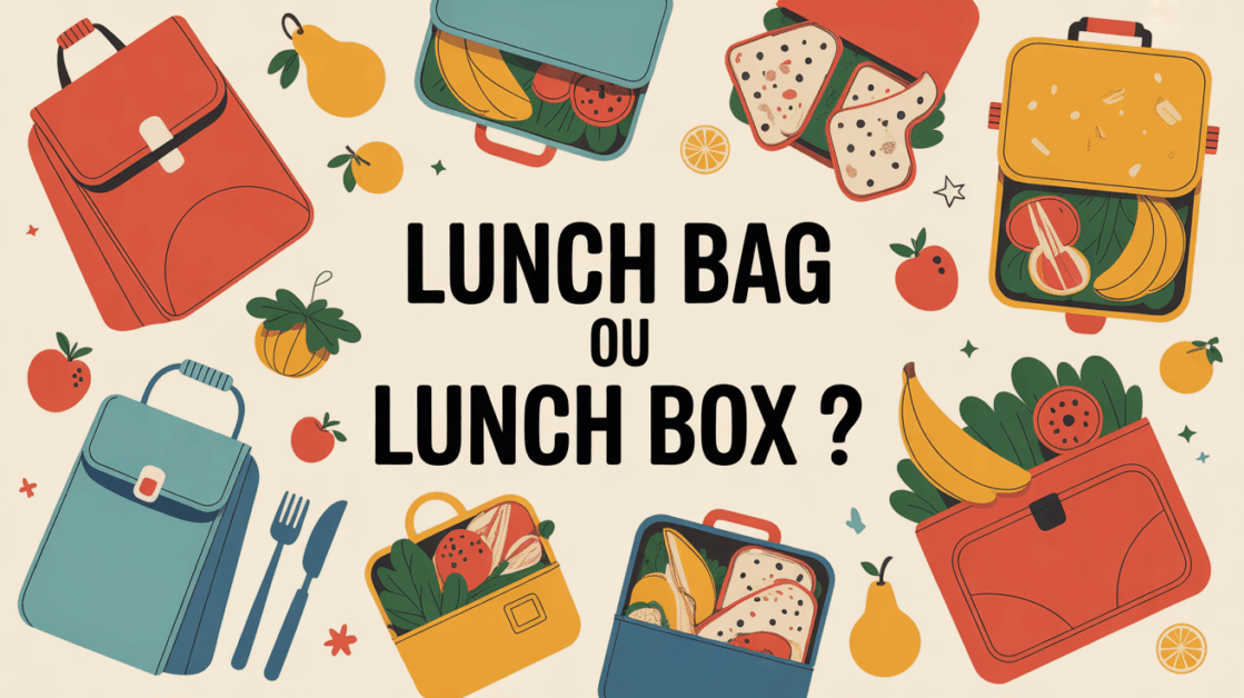 Lunch bag et lunch box sur table famille et pro