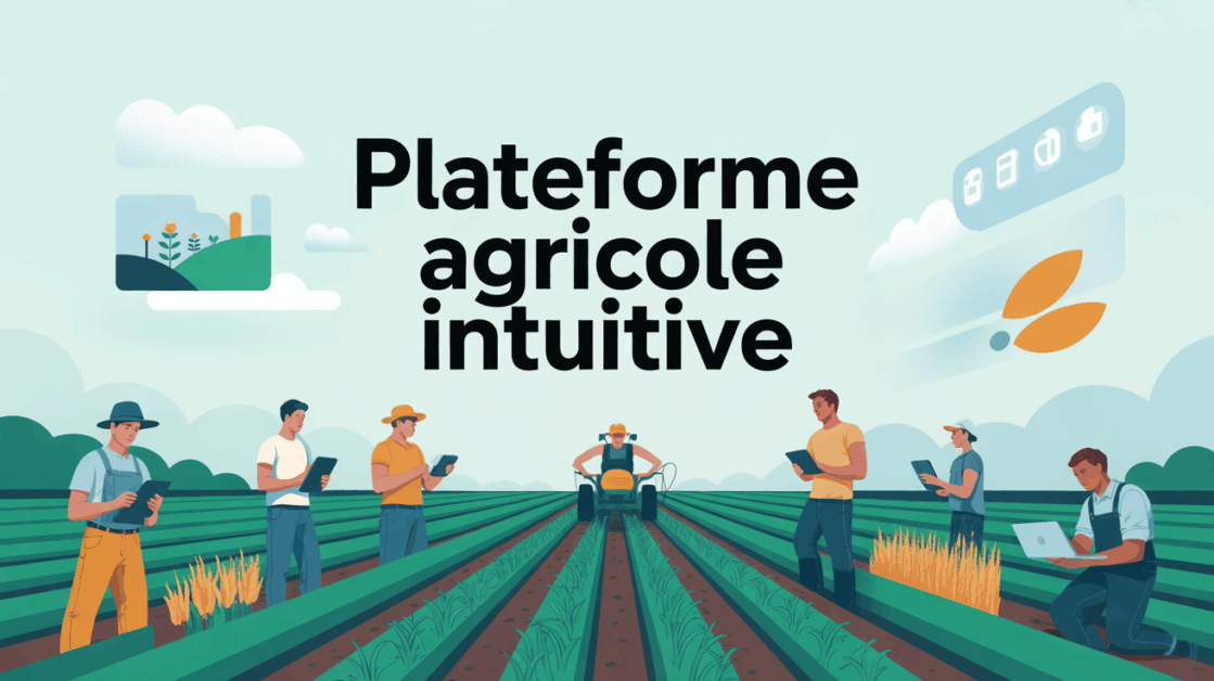 Groupe d'agriculteurs connectes sur plateforme Terre-net champ moderne