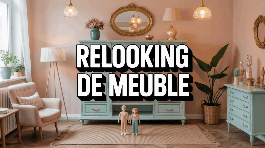Salon lumineux avec meuble relooké en style DIY