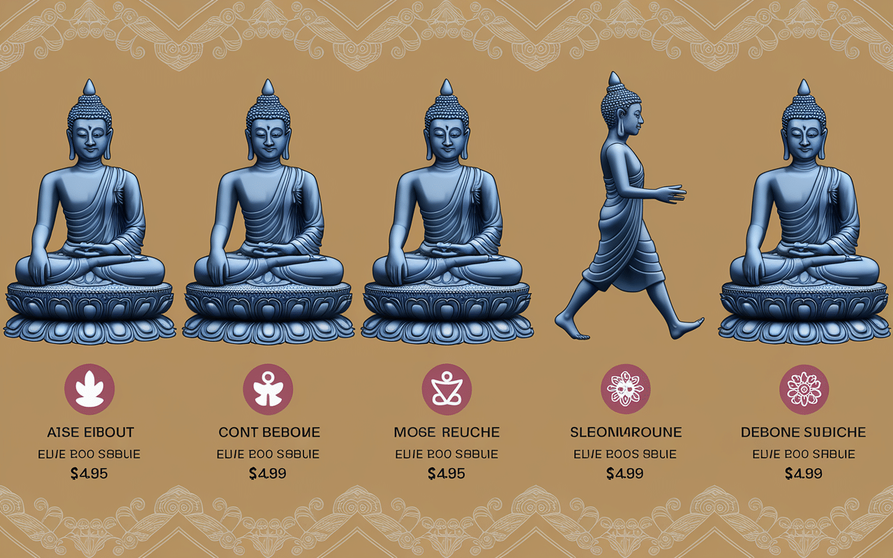 Cinq statues Bouddha postures prix déco serenité