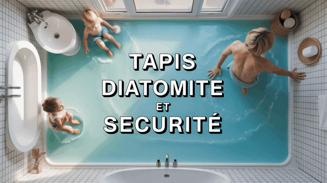 Tapis diatomite securite avec famille dans salle de bain