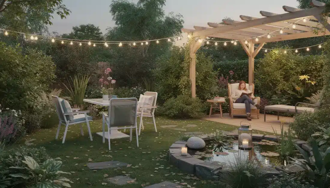 Jardin détente ambiance relaxante mobilier verdure