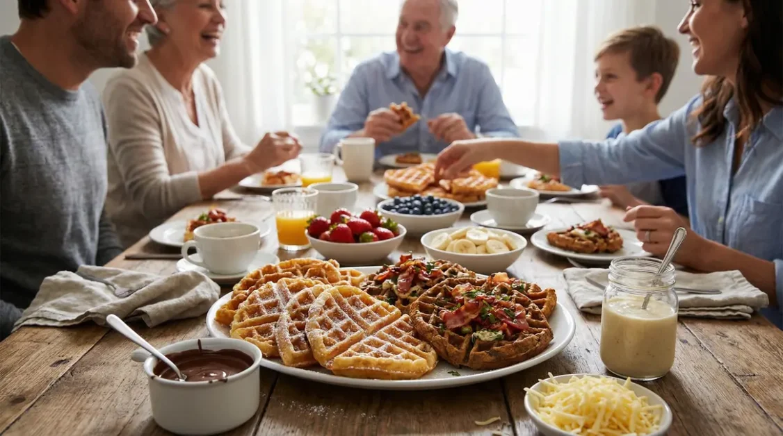 plateau gaufres sucrees salees brunch photo-realiste