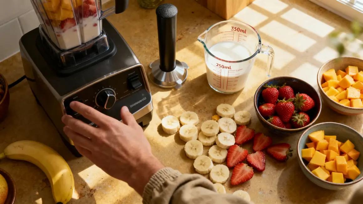 bols fruits frais lait vegetal blender pour smoothie