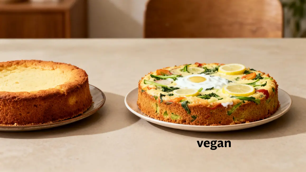 Comparatif quatre-quarts vegan et classique, ingrédients visibles