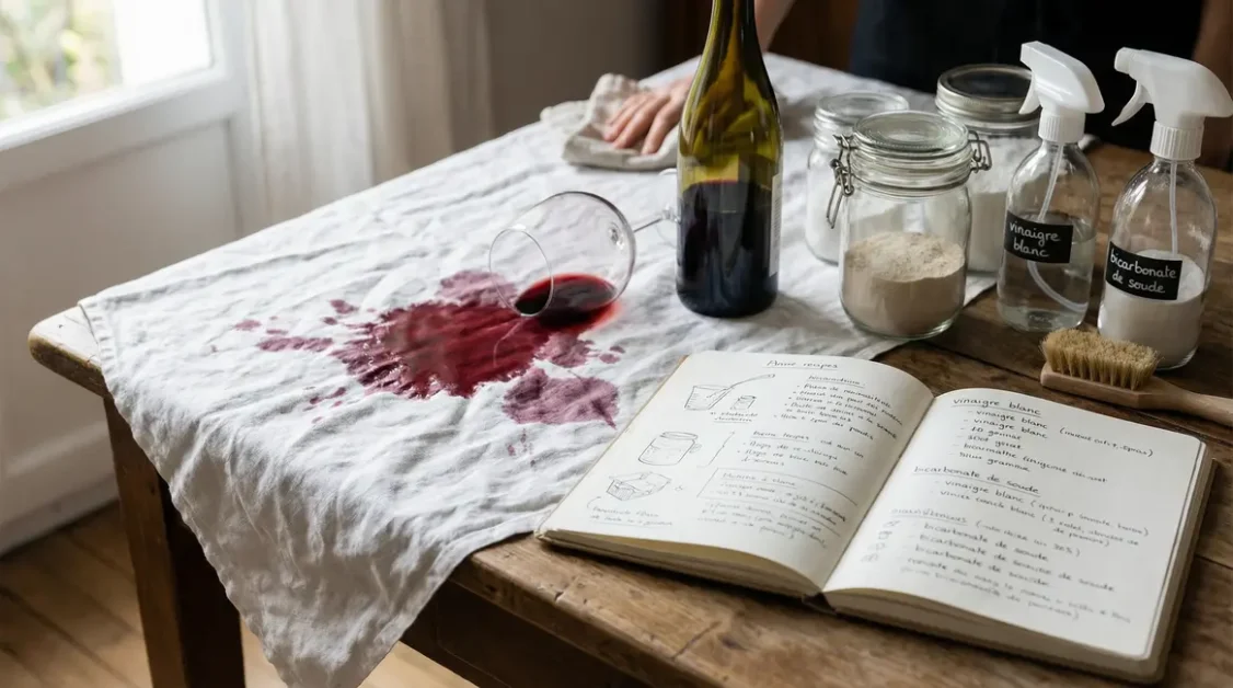 tache de vin rouge sur nappe solutions nettoyage