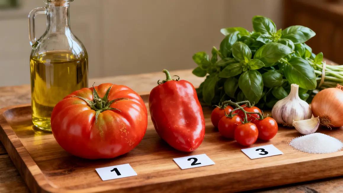 Trois tomates pour coulis maison plateau coeur de boeuf San Marzano cerise huile basilic