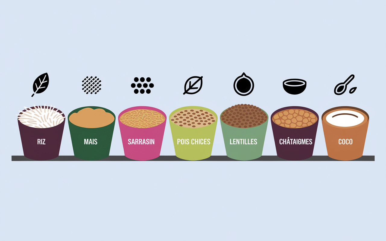 Tableau comparatif farines sans gluten bol alignes