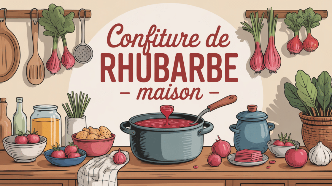 vue générale confiture de rhubarbe maison bocaux cuisine