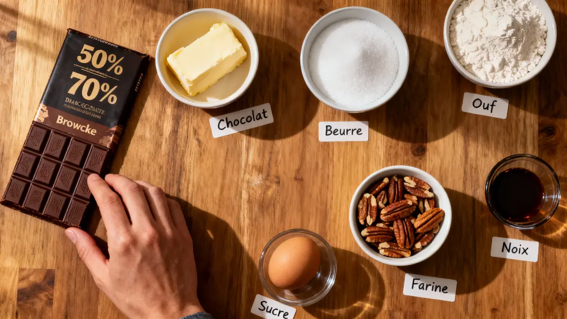 ingredients brownie chocolat maison pecan vue plongee