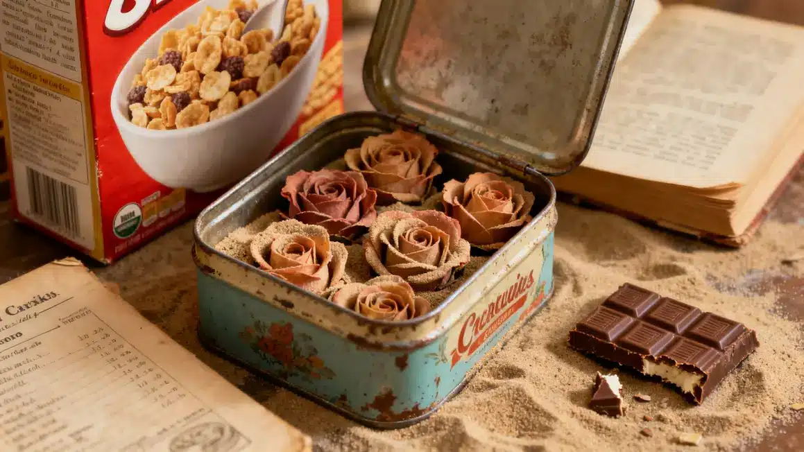boite retro roses des sables et chocolat
