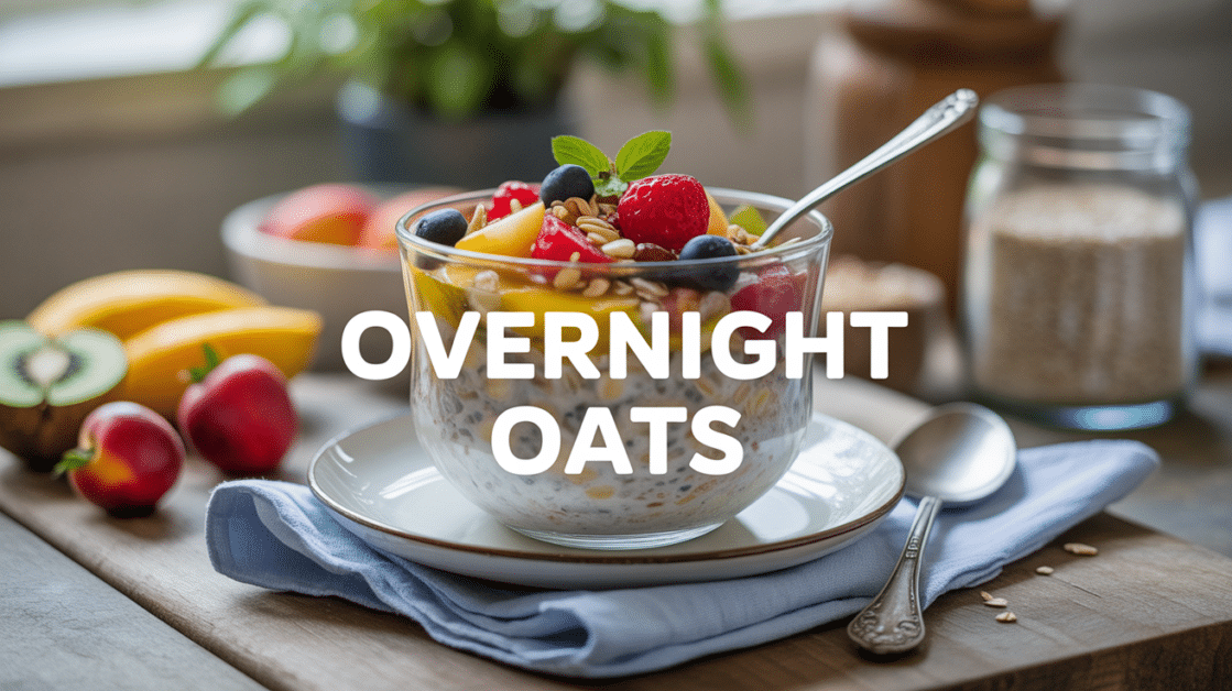 bol de overnight oats fruits et graines sur table