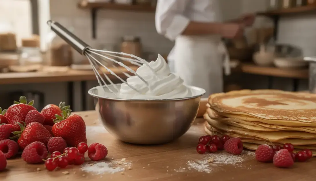 Bol creme chantilly maison fouet crepes fruits rouges