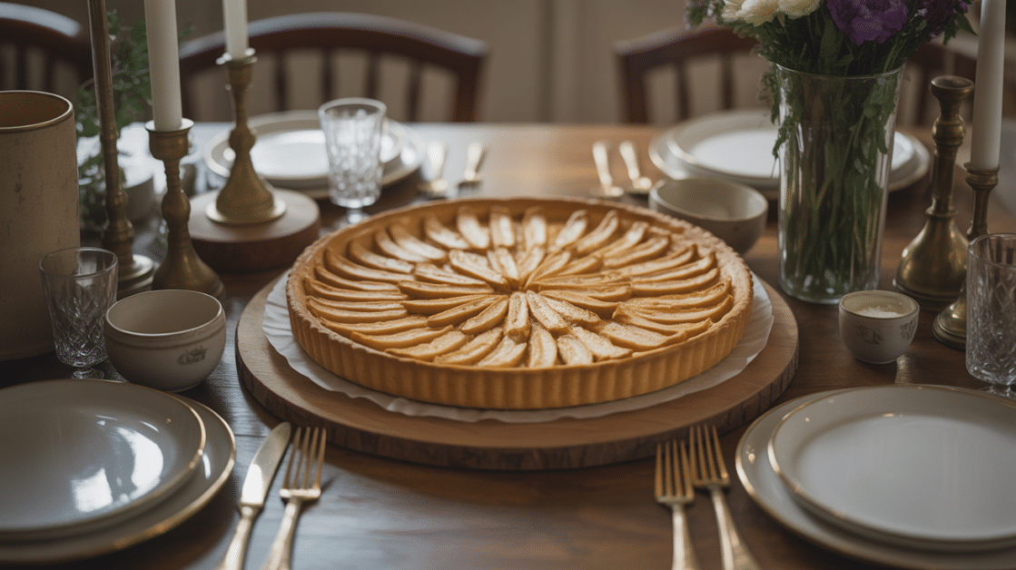 tarte poireaux dorée centre table ambiance chaleureuse