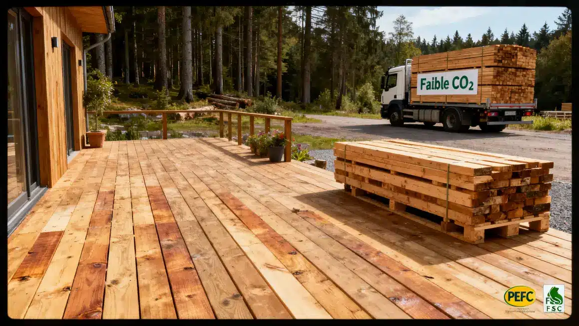 Terrasse bois écologique, PEFC, FSC, faible CO2