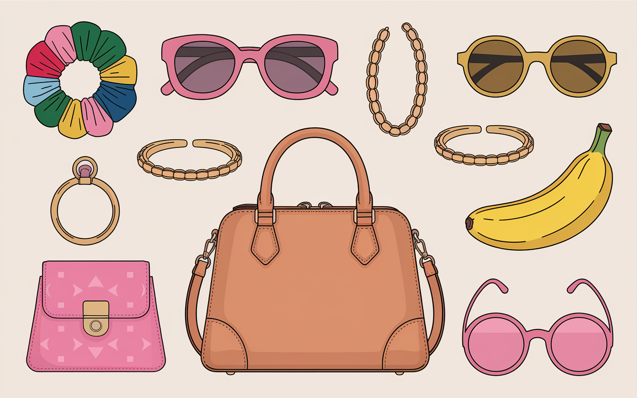 Accessoires tenue année 90 sur table stylisée