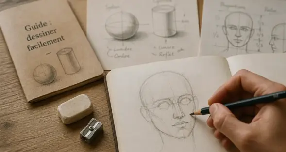 Apprendre a dessiner facilement : main et carnet pour premiers croquis