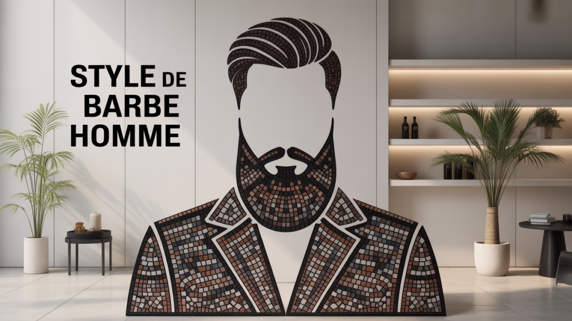 Barbe style homme, mosaïque élégante sur fond neutre