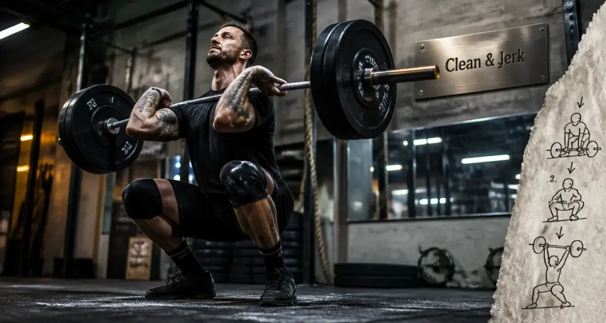 Athlète clean and jerk crossfit en front rack, approche technique