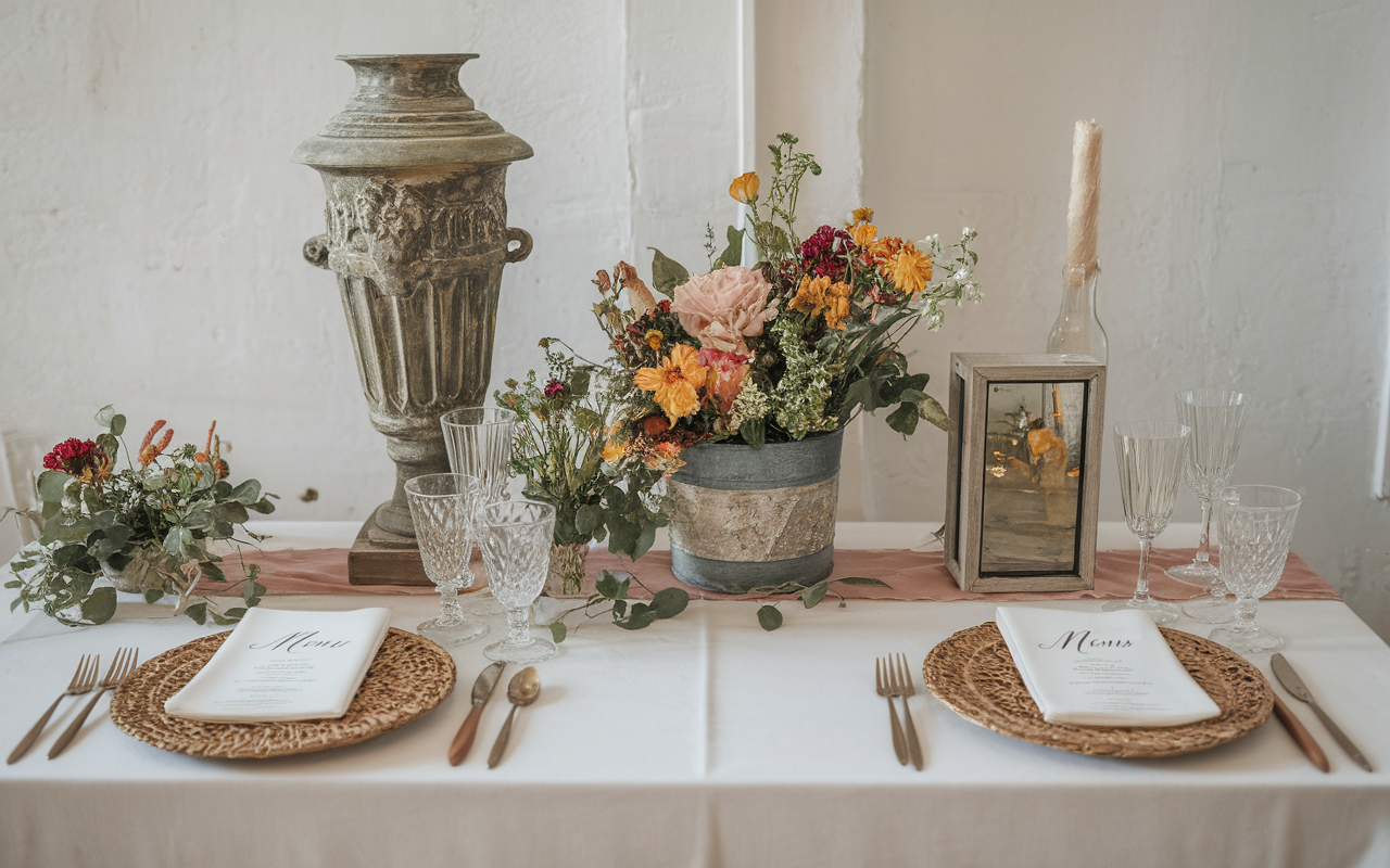 decos de mariage table accessoires DIY menus bocaux guirlandes