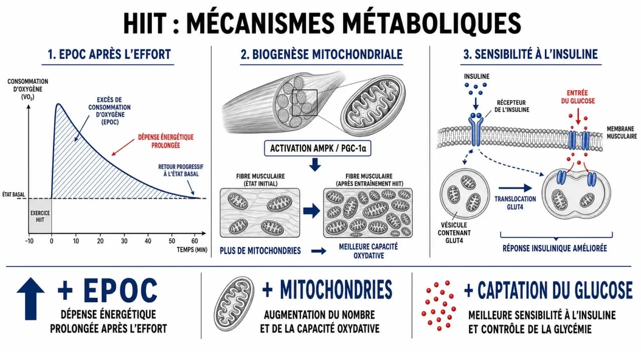 Infographie expliquant les bienfaits du HIIT pour la perte de poids et le métabolisme