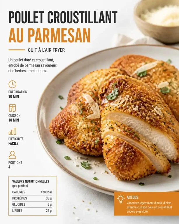 Poulet croustillant au parmesan cuit à l'air fryer, recette facile et rapide
