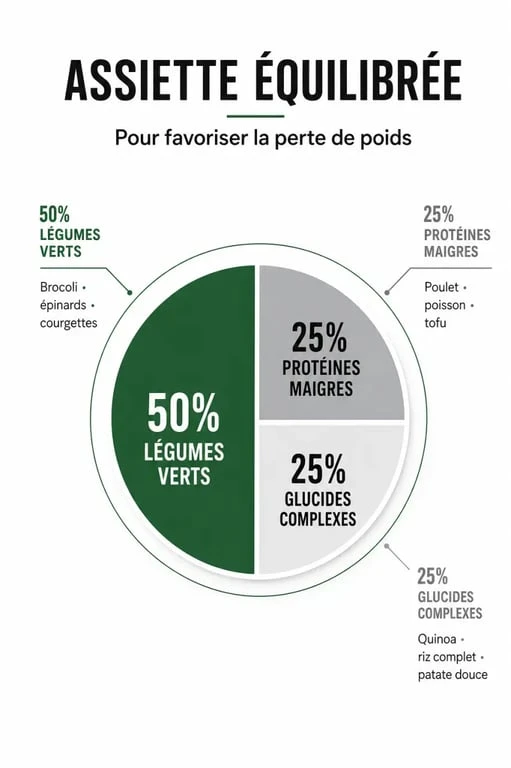 Infographie sur la composition d'une assiette équilibrée pour savoir quoi manger en régime