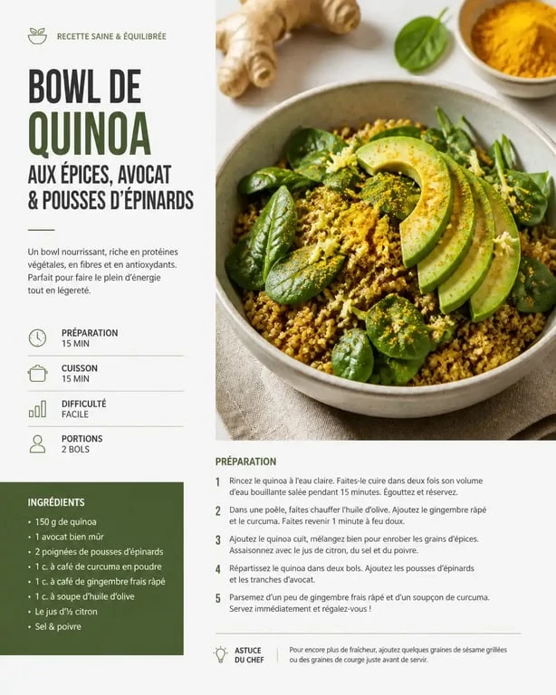 Bowl de quinoa aux épices pour une recette pour maigrir le ventre