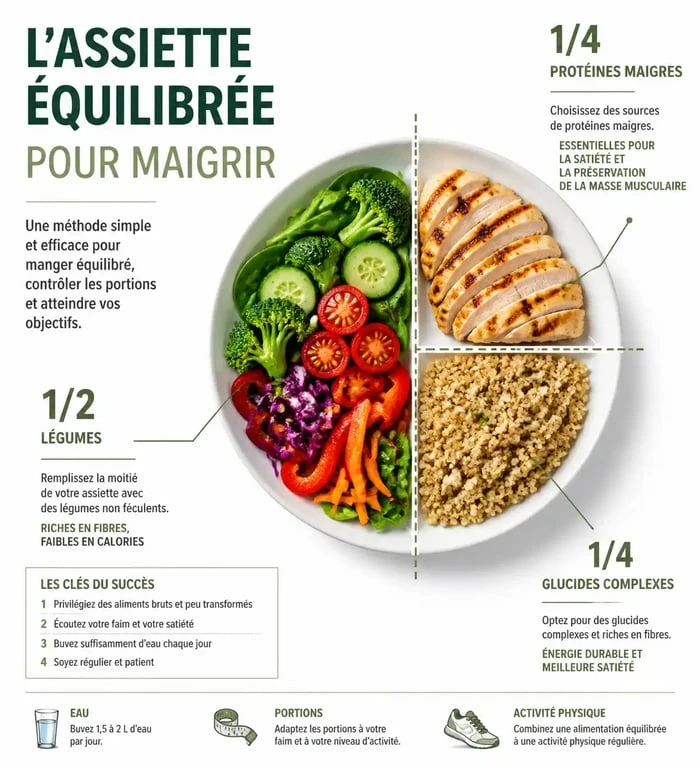 Répartition idéale d'une assiette pour un plan alimentaire pour perte de poids