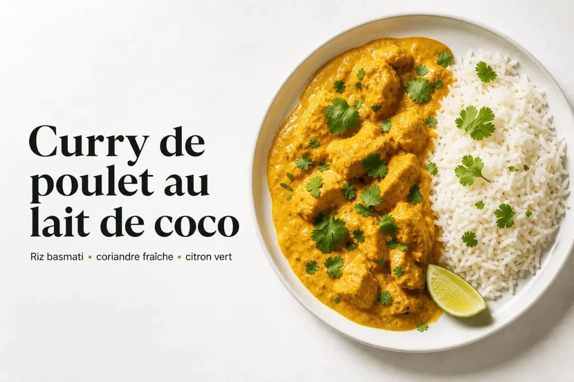 Plat à base de poulet : curry de poulet au lait de coco et coriandre fraîche