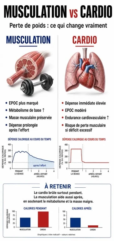 Infographie comparative musculation et cardio pour maigrir par la musculation