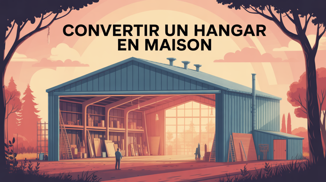 illustration stylisée hangar aménagé en maison