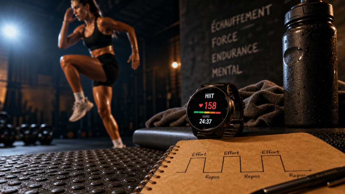 HIIT perte de poids : montre cardio sur tapis de sport