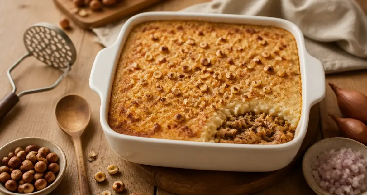 Recette 10 personnes : parmentier de canard aux noisettes