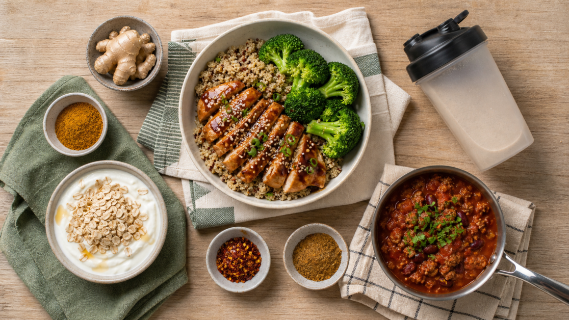 Recette riche en proteine musculation : bowl teriyaki poulet quinoa et skyr