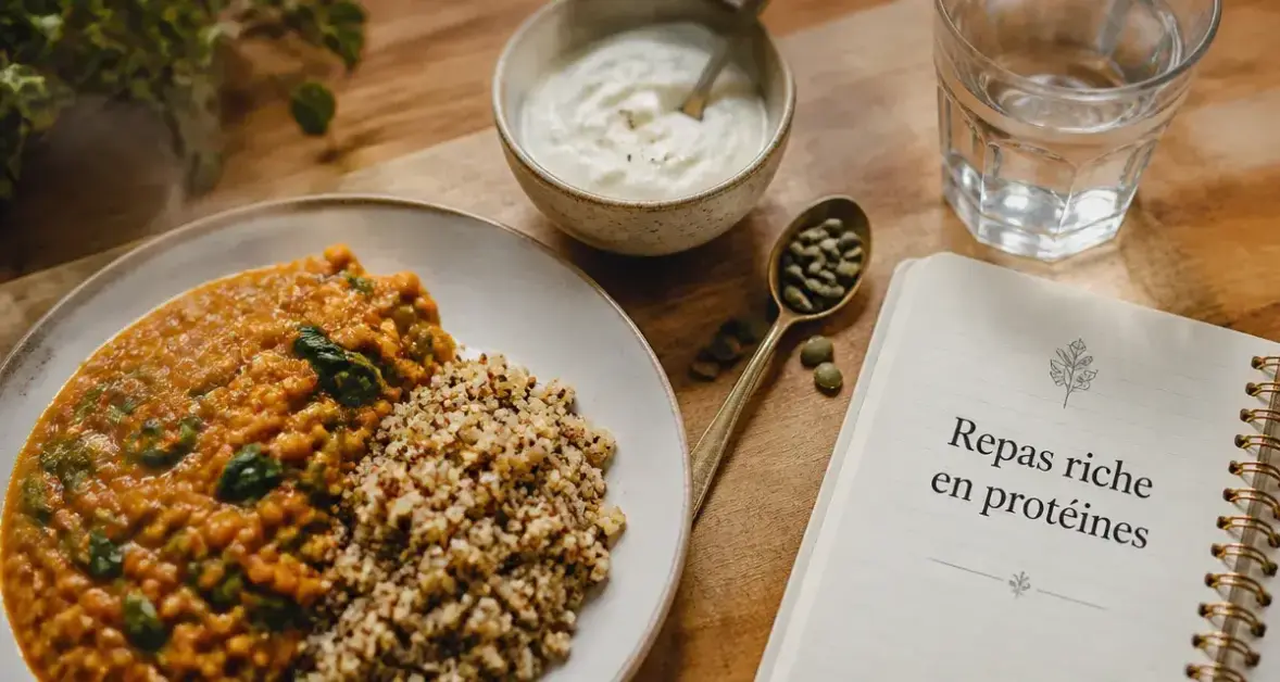 Repas riche en proteine : 20g par assiette, skyr, lentilles et quinoa