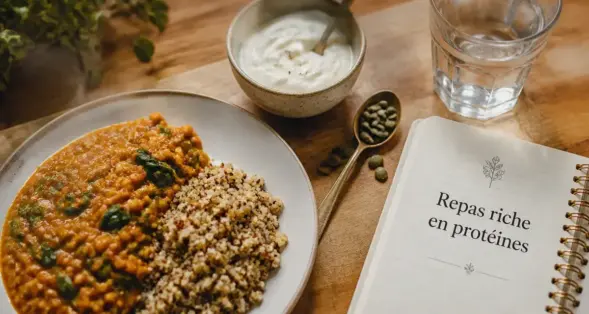 Repas riche en proteine : 20g par assiette, skyr, lentilles et quinoa