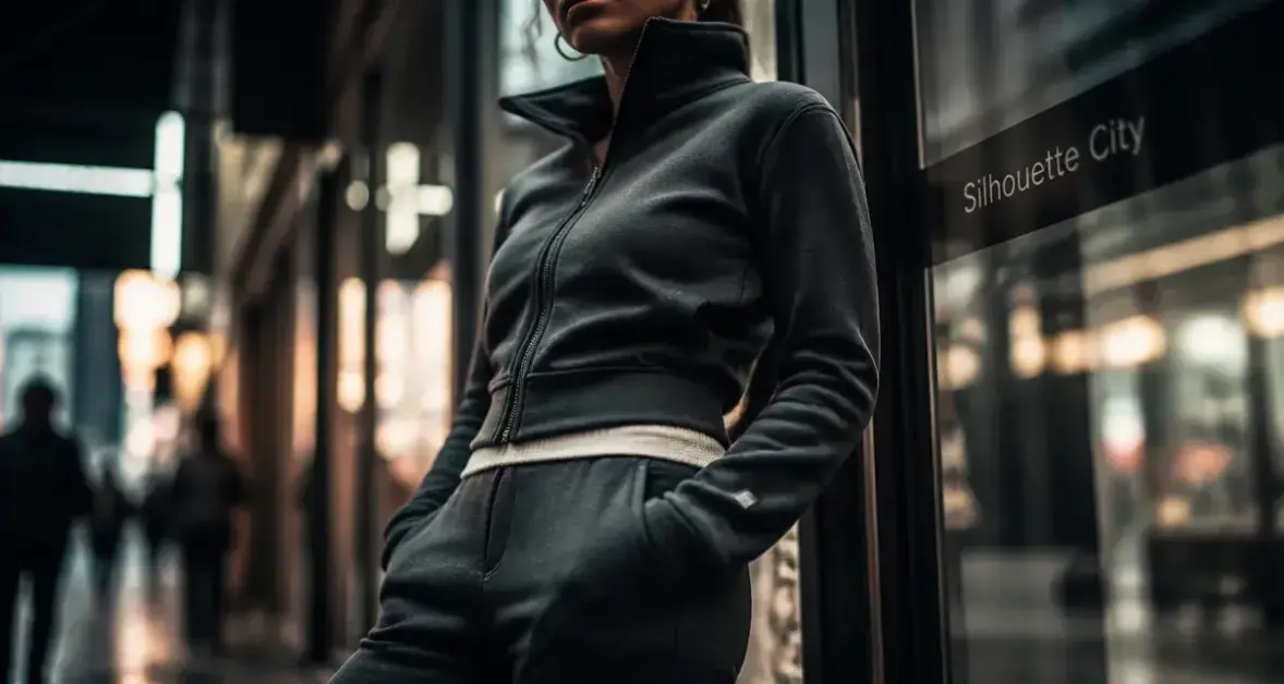 Survetement tendance femme urbain : veste zippée ajustée et pantalon fuselé