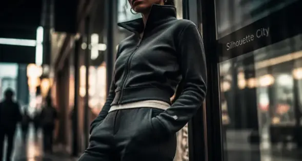 Survetement tendance femme urbain : veste zippée ajustée et pantalon fuselé
