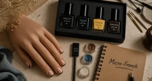 Tendance vernis à ongles : micro-French noir sur nude rosé