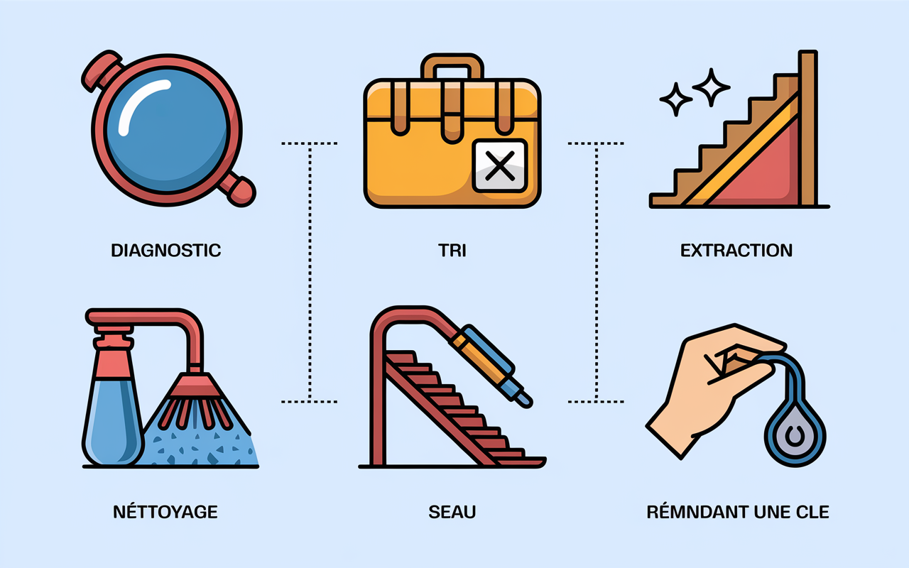 Infographie étapes vidage maison