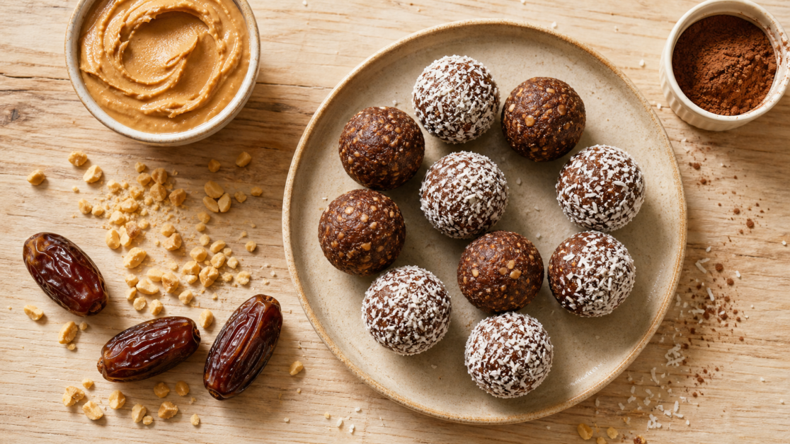 Energy balls sans cuisson au cacao et noix de coco