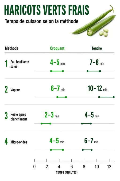 Cuisson haricot vert frais : infographie des temps de cuisson selon la méthode